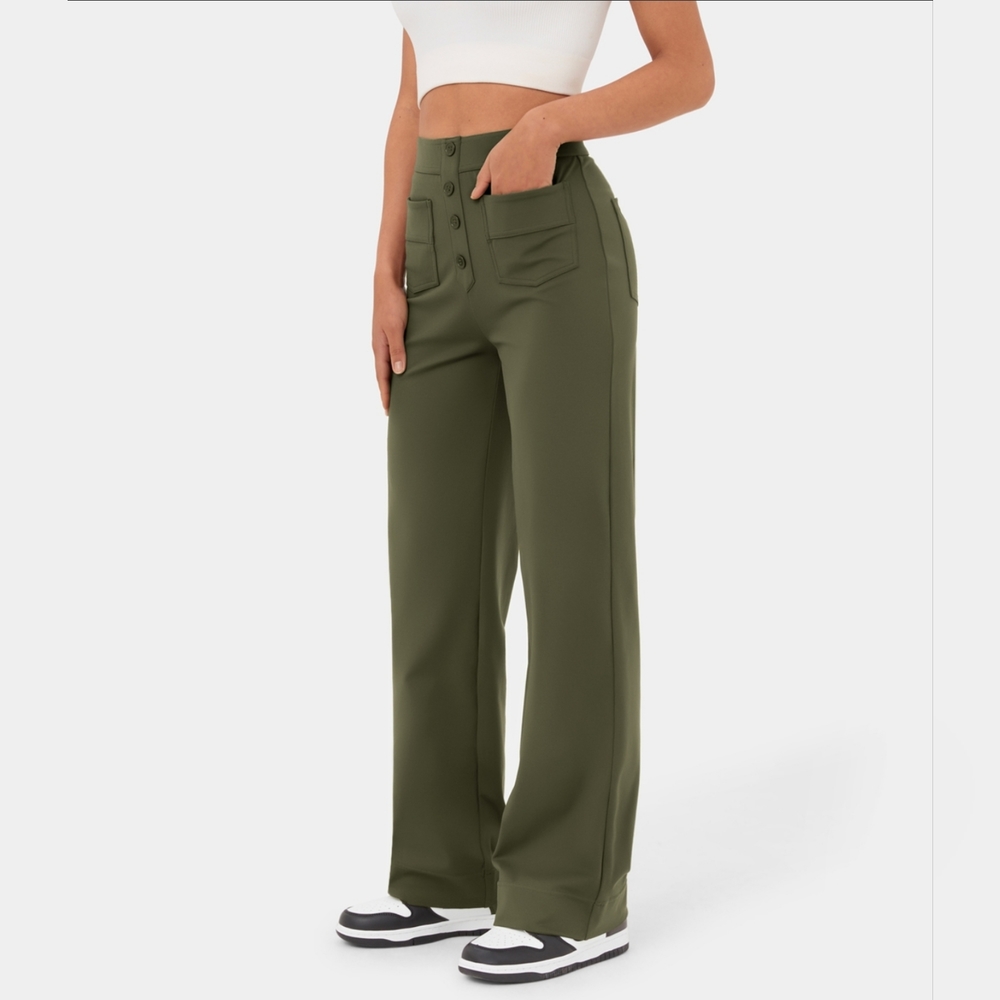 NWOT🔹️Halara Waisted Button Multiple Pockets Straight Leg Casual Pants - MP